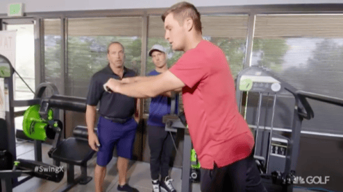 Bryson DeChambeau with Chris Como and Greg Roskopf discussing Golf