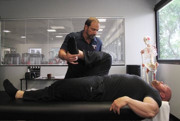 IFBB Pro Ben Pakulski and Greg Roskopf working on knee internal rotation